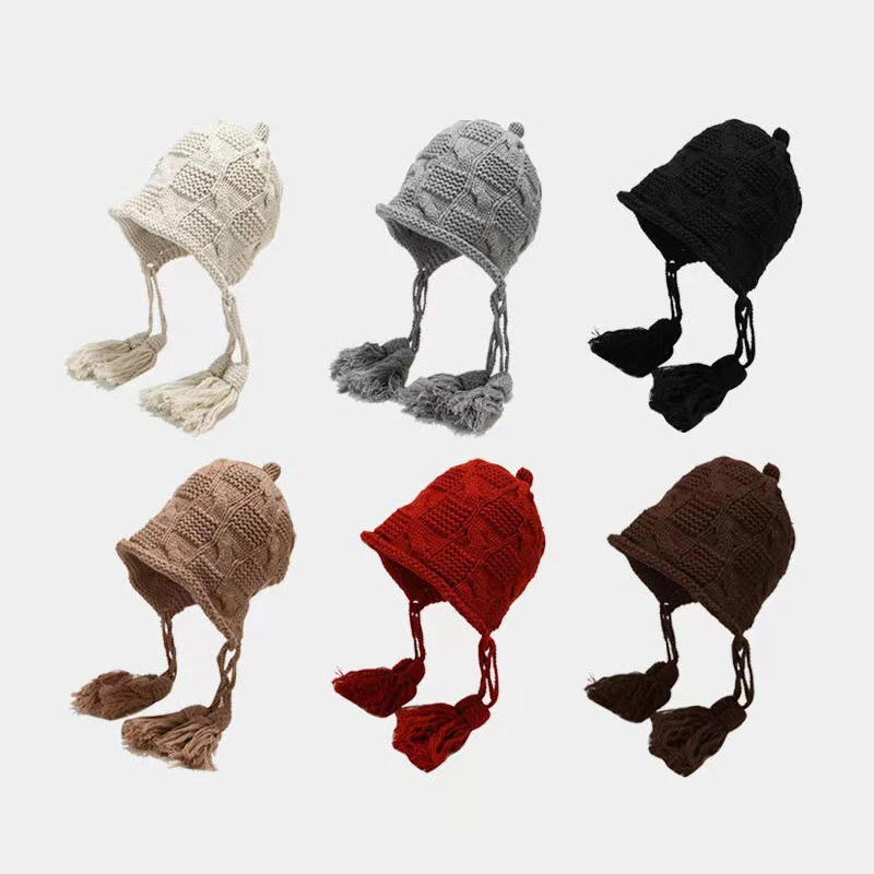 Infant Beanie Hat With Ears - Winter Warm Baby Knitted Hat Solid